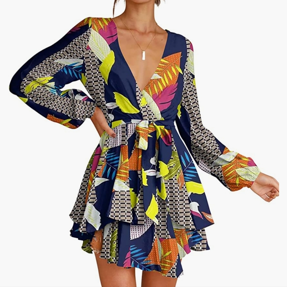 Women's Dress Deep V-Neck long sleeve
